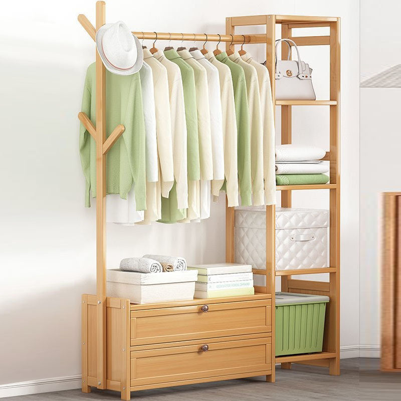 Contemporary Style Wardrobe Armoire Bamboo Armoire with Garment Rod for Home 39"L x 11"W x 65"H Natural 2 Clearhalo 'Armoires & Wardrobes' 'armoires_wardrobes' 'Bedroom Furniture' 'furn' 'furn_armoires_wardrobes' 'Furniture' 7581306