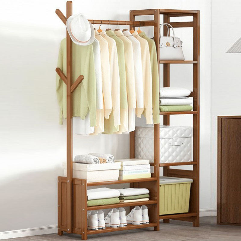 Contemporary Style Wardrobe Armoire Bamboo Armoire with Garment Rod for Home 31"L x 11"W x 65"H Brown Drawer Not Included Clearhalo 'Armoires & Wardrobes' 'armoires_wardrobes' 'Bedroom Furniture' 'furn' 'furn_armoires_wardrobes' 'Furniture' 7581307