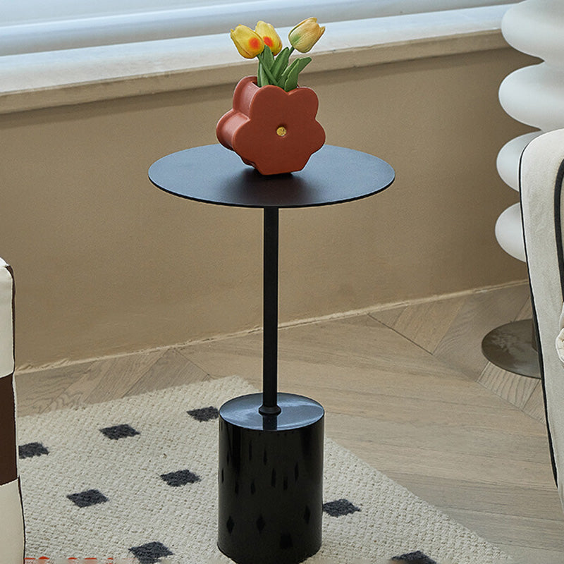 Black End Slide Table Round Living Room Pedestal Marble Corner Table Clearhalo 'Coffee & Accent Tables' 'End & Side Tables' 'end_side_tables' 'furn' 'furn_end_side_tables' 'Furniture' 'Living Room Furniture' 7584252