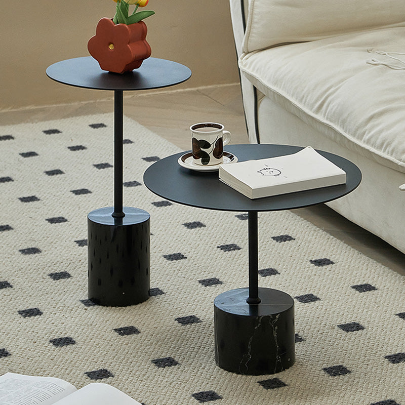 Black End Slide Table Round Living Room Pedestal Marble Corner Table Clearhalo 'Coffee & Accent Tables' 'End & Side Tables' 'end_side_tables' 'furn' 'furn_end_side_tables' 'Furniture' 'Living Room Furniture' 7584255