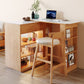 Stone Top Bar Table with Wooden Storage Rectangle Bistro Table for Small Places
