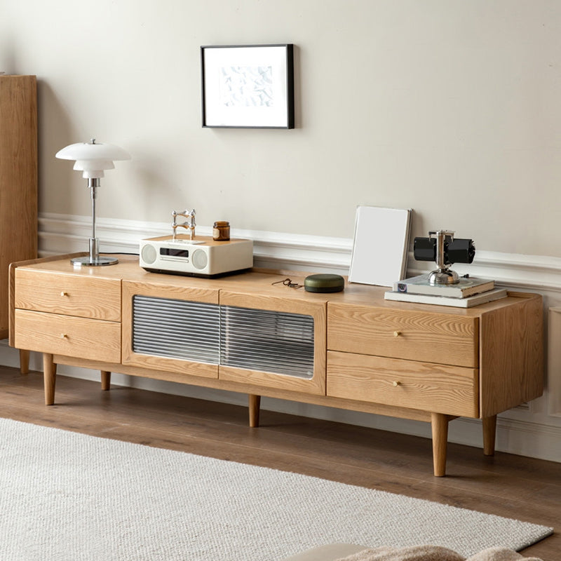 Modern 4 Drawers TV Stand Wooden TV Cabinet with Doors for Living Room 71"L x 16"W x 20"H Wood Clearhalo 'furn' 'furn_tv_stands_entertainment_centers' 'Furniture' 'Living Room Furniture' 'TV Stands & Entertainment Centers' 'TV Stands & Media Storage Furniture' 'tv_stands_entertainment_centers' 7585957