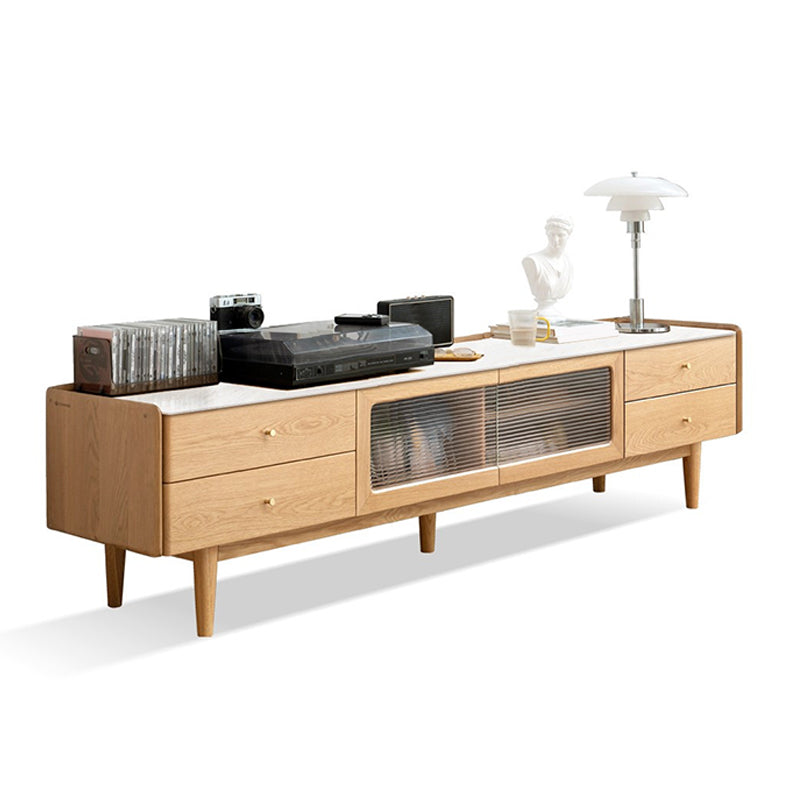 Modern 4 Drawers TV Stand Wooden TV Cabinet with Doors for Living Room 79"L x 16"W x 20"H White Clearhalo 'furn' 'furn_tv_stands_entertainment_centers' 'Furniture' 'Living Room Furniture' 'TV Stands & Entertainment Centers' 'TV Stands & Media Storage Furniture' 'tv_stands_entertainment_centers' 7585958