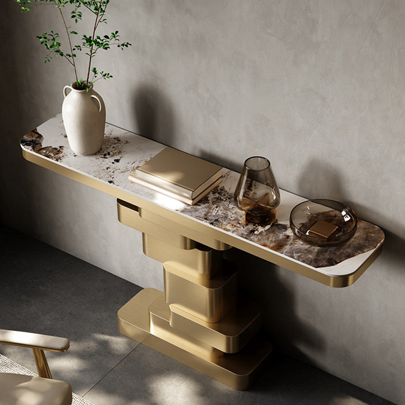 Tavolo console contemporanea a forma di rettangolo tavolo di divano in pietra in ottone/oro/nero