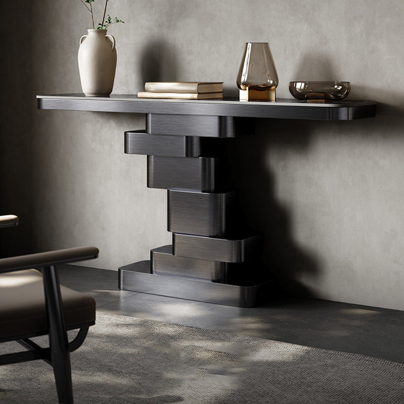 Tavolo console contemporanea a forma di rettangolo tavolo di divano in pietra in ottone/oro/nero