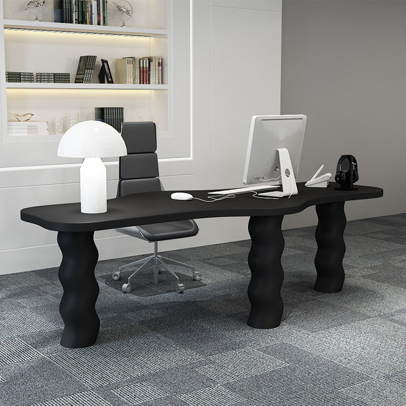 Contemporary Wood Office Desk Irregular Shape Task Desk with 3 Legs in White/Black/Grey Black Clearhalo 'furn' 'furn_office_desk' 'Furniture' 'Office Desks' 'Office Furniture' 'office_desk' 7586426