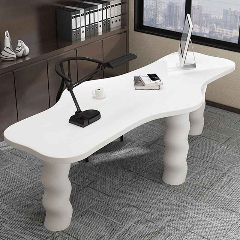 Contemporary Wood Office Desk Irregular Shape Task Desk with 3 Legs in White/Black/Grey White Clearhalo 'furn' 'furn_office_desk' 'Furniture' 'Office Desks' 'Office Furniture' 'office_desk' 7586427