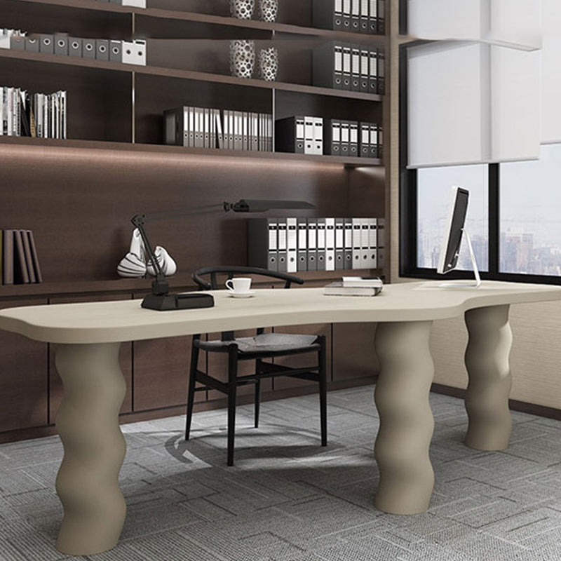 Contemporary Wood Office Desk Irregular Shape Task Desk with 3 Legs in White/Black/Grey Milk Gray Clearhalo 'furn' 'furn_office_desk' 'Furniture' 'Office Desks' 'Office Furniture' 'office_desk' 7586428