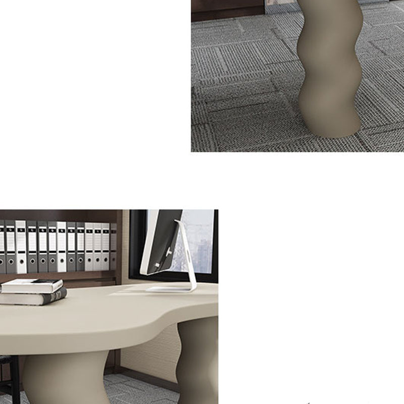 Contemporary Wood Office Desk Irregular Shape Task Desk with 3 Legs in White/Black/Grey Clearhalo 'furn' 'furn_office_desk' 'Furniture' 'Office Desks' 'Office Furniture' 'office_desk' 7586431