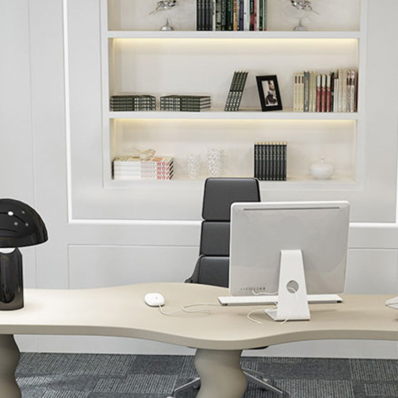 Contemporary Wood Office Desk Irregular Shape Task Desk with 3 Legs in White/Black/Grey Clearhalo 'furn' 'furn_office_desk' 'Furniture' 'Office Desks' 'Office Furniture' 'office_desk' 7586433