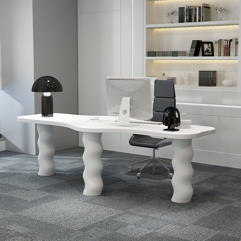 Contemporary Wood Office Desk Irregular Shape Task Desk with 3 Legs in White/Black/Grey Clearhalo 'furn' 'furn_office_desk' 'Furniture' 'Office Desks' 'Office Furniture' 'office_desk' 7586435