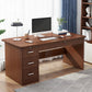 Engineered Wood Writing Desk Modern Executive Desk with Drawers 39.4"L x 23.6"W x 29.5"H Brown Drawers Clearhalo 'furn' 'furn_office_desk' 'Furniture' 'Office Desks' 'Office Furniture' 'office_desk' 7586663