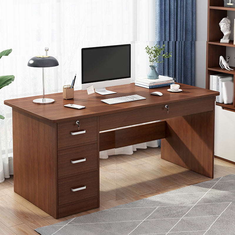 Engineered Wood Writing Desk Modern Executive Desk with Drawers 39.4"L x 23.6"W x 29.5"H Brown Drawers Clearhalo 'furn' 'furn_office_desk' 'Furniture' 'Office Desks' 'Office Furniture' 'office_desk' 7586663