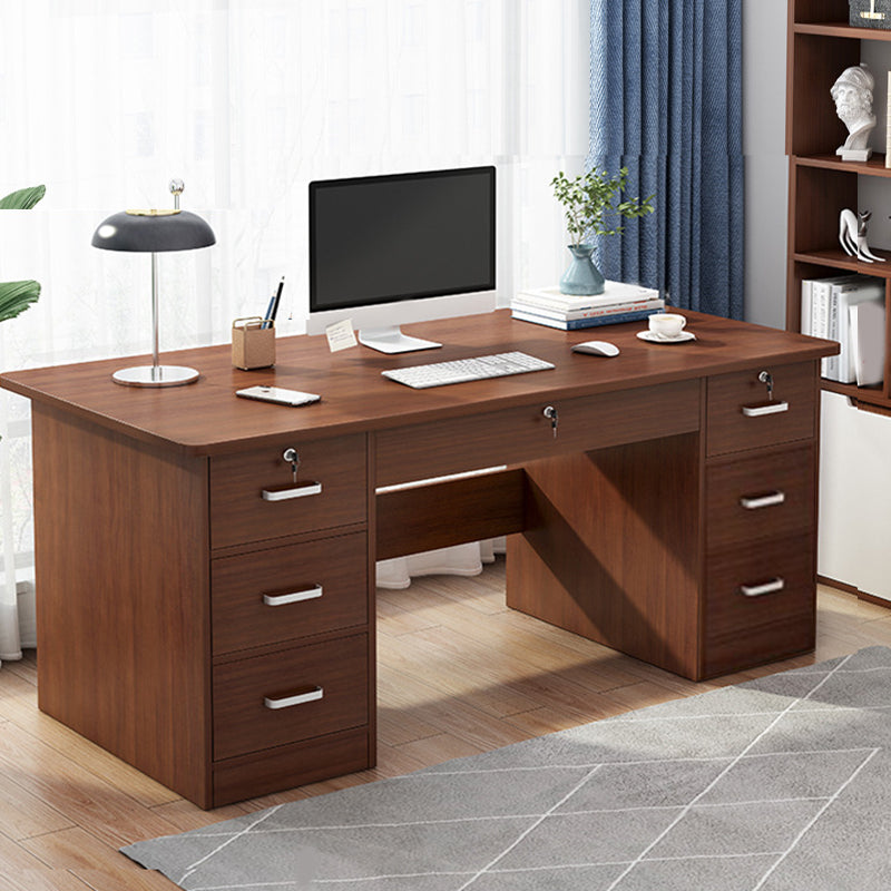 Engineered Wood Writing Desk Modern Executive Desk with Drawers 63"L x 23.6"W x 29.5"H Brown Drawers Clearhalo 'furn' 'furn_office_desk' 'Furniture' 'Office Desks' 'Office Furniture' 'office_desk' 7586667