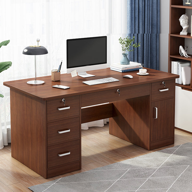 Engineered Wood Writing Desk Modern Executive Desk with Drawers 55.1"L x 23.6"W x 29.5"H Brown Cabinets Clearhalo 'furn' 'furn_office_desk' 'Furniture' 'Office Desks' 'Office Furniture' 'office_desk' 7586670