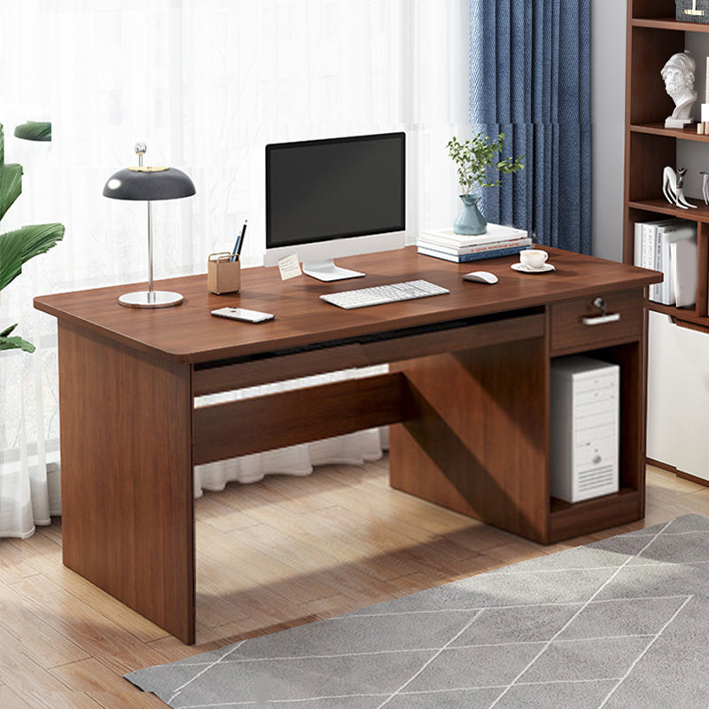 Engineered Wood Writing Desk Modern Executive Desk with Drawers 39.4"L x 23.6"W x 29.5"H Brown with CPU Storage Clearhalo 'furn' 'furn_office_desk' 'Furniture' 'Office Desks' 'Office Furniture' 'office_desk' 7586676