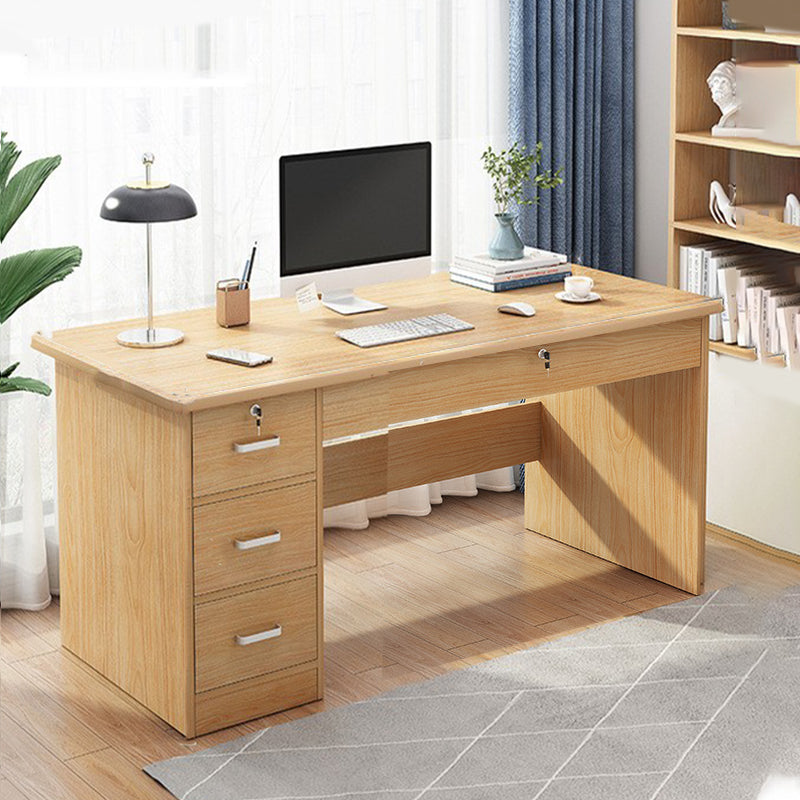 Engineered Wood Writing Desk Modern Executive Desk with Drawers 39.4"L x 23.6"W x 29.5"H Natural Drawers Clearhalo 'furn' 'furn_office_desk' 'Furniture' 'Office Desks' 'Office Furniture' 'office_desk' 7586681