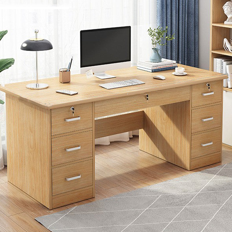 Engineered Wood Writing Desk Modern Executive Desk with Drawers 63"L x 23.6"W x 29.5"H Natural Drawers Clearhalo 'furn' 'furn_office_desk' 'Furniture' 'Office Desks' 'Office Furniture' 'office_desk' 7586682
