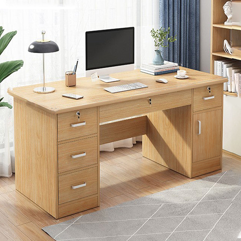 Engineered Wood Writing Desk Modern Executive Desk with Drawers 55.1"L x 23.6"W x 29.5"H Natural Cabinets Clearhalo 'furn' 'furn_office_desk' 'Furniture' 'Office Desks' 'Office Furniture' 'office_desk' 7586683