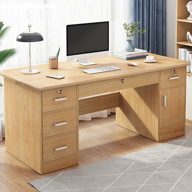 Engineered Wood Writing Desk Modern Executive Desk with Drawers 63"L x 23.6"W x 29.5"H Natural Cabinets Clearhalo 'furn' 'furn_office_desk' 'Furniture' 'Office Desks' 'Office Furniture' 'office_desk' 7586684