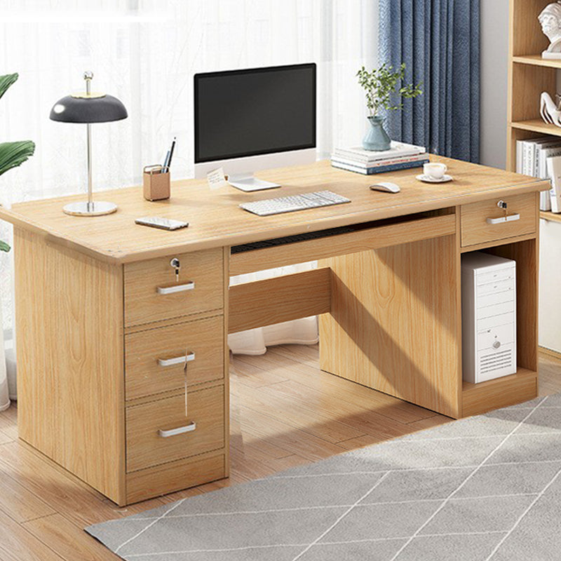 Engineered Wood Writing Desk Modern Executive Desk with Drawers 55.1"L x 23.6"W x 29.5"H Natural with CPU Storage Clearhalo 'furn' 'furn_office_desk' 'Furniture' 'Office Desks' 'Office Furniture' 'office_desk' 7586687