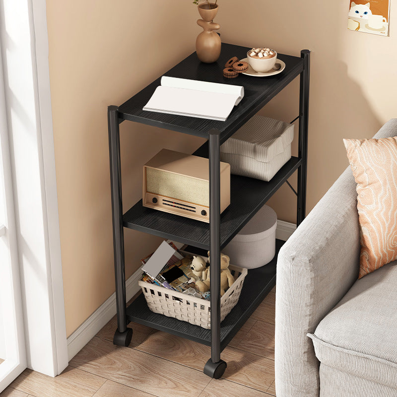 Modern Style Bookshelf Wooden Open Back Bookcase with Caster Wheels for Home Black Clearhalo 'Bookcases' 'furn' 'furn_bookcases' 'Furniture' 'Office Furniture' 7587259