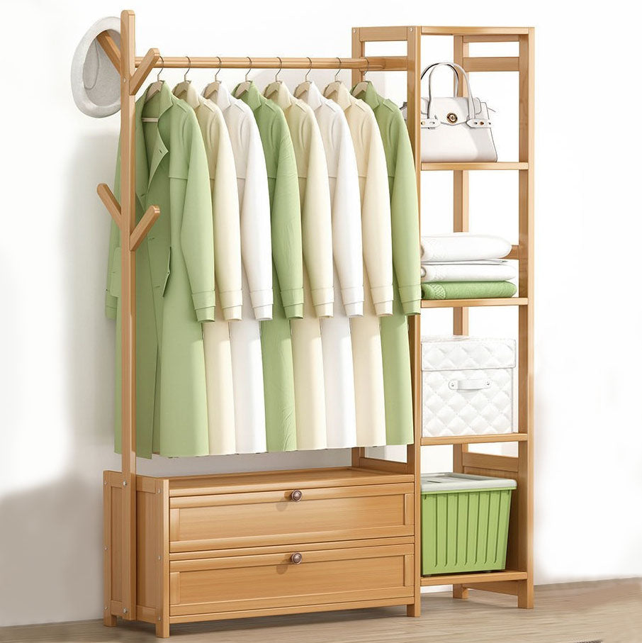 Contemporary Style Wardrobe Armoire Bamboo Armoire with Clothes Rail for Home