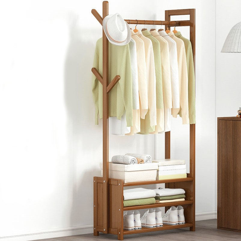 Contemporary Style Wardrobe Armoire Bamboo Armoire with Clothes Rail for Home