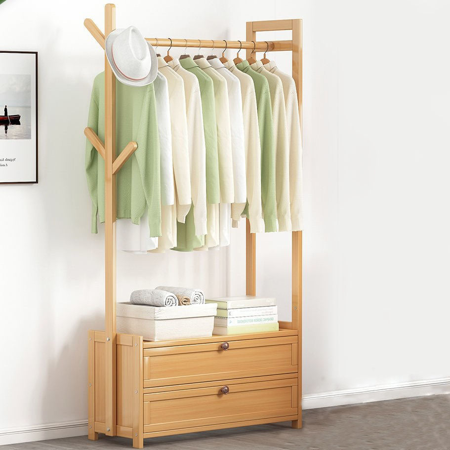 Contemporary Style Wardrobe Armoire Bamboo Armoire with Clothes Rail for Home