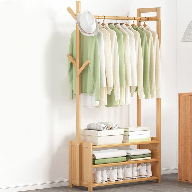 Contemporary Style Wardrobe Armoire Bamboo Armoire with Clothes Rail for Home