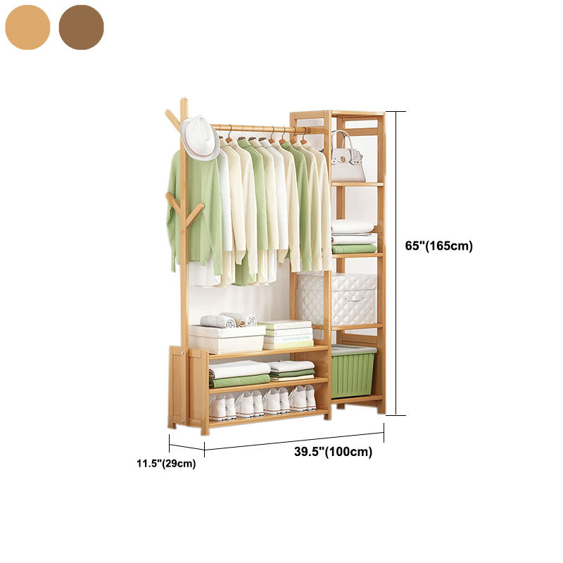 Contemporary Style Wardrobe Armoire Bamboo Armoire with Clothes Rail for Home
