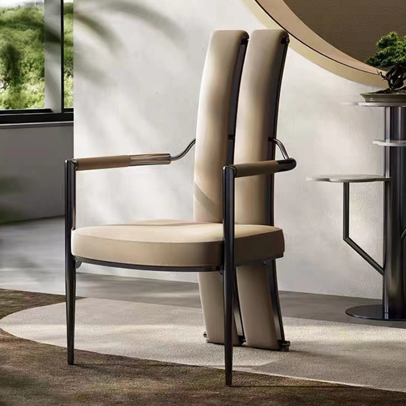 Modern Style Arm Chair Open Back Metal Dining Accent Chair for Home Grey 1 Piece Clearhalo 'Dining Chairs' 'Dining Tables & Seating' 'dining_chair' 'furn' 'furn_dining_chair' 'Furniture' 'Kitchen & Dining Furniture' 7589249