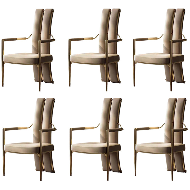 Modern Style Arm Chair Open Back Metal Dining Accent Chair for Home Light Gray 6 Piece Set Clearhalo 'Dining Chairs' 'Dining Tables & Seating' 'dining_chair' 'furn' 'furn_dining_chair' 'Furniture' 'Kitchen & Dining Furniture' 7589262