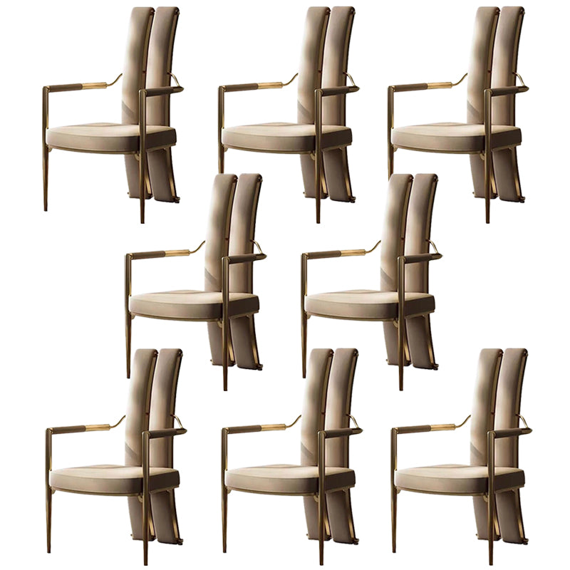 Modern Style Arm Chair Open Back Metal Dining Accent Chair for Home Light Gray 8 Piece Set Clearhalo 'Dining Chairs' 'Dining Tables & Seating' 'dining_chair' 'furn' 'furn_dining_chair' 'Furniture' 'Kitchen & Dining Furniture' 7589263