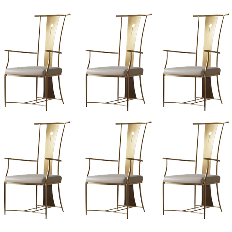 Modern Style Arm Chair Open Back Metal Dining Accent Chair for Home Gold 6 Piece Set Clearhalo 'Dining Chairs' 'Dining Tables & Seating' 'dining_chair' 'furn' 'furn_dining_chair' 'Furniture' 'Kitchen & Dining Furniture' 7589267
