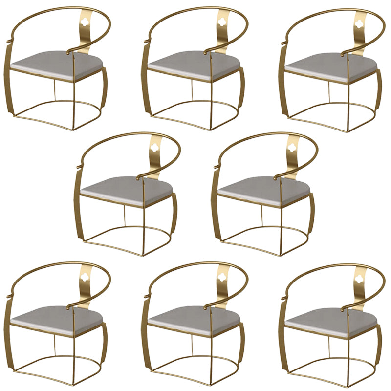 Modern Style Arm Chair Open Back Metal Dining Accent Chair for Home White-Gold 8 Piece Set Clearhalo 'Dining Chairs' 'Dining Tables & Seating' 'dining_chair' 'furn' 'furn_dining_chair' 'Furniture' 'Kitchen & Dining Furniture' 7589278