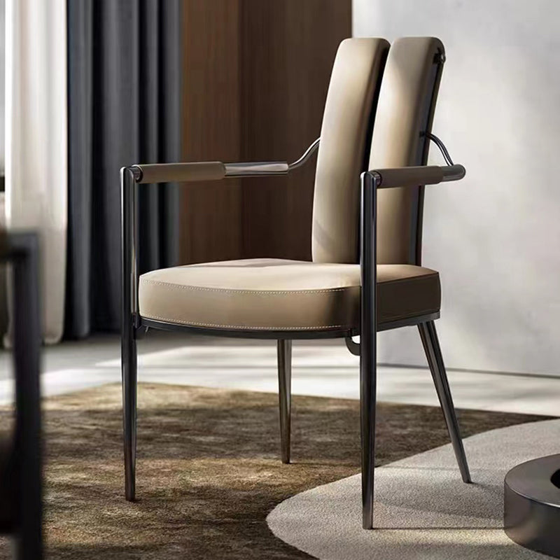 Modern Style Arm Chair Open Back Metal Dining Accent Chair for Home Black-Gray 1 Piece Clearhalo 'Dining Chairs' 'Dining Tables & Seating' 'dining_chair' 'furn' 'furn_dining_chair' 'Furniture' 'Kitchen & Dining Furniture' 7589279