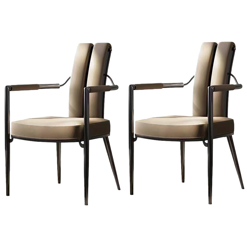 Modern Style Arm Chair Open Back Metal Dining Accent Chair for Home Black-Gray 2 Piece Set Clearhalo 'Dining Chairs' 'Dining Tables & Seating' 'dining_chair' 'furn' 'furn_dining_chair' 'Furniture' 'Kitchen & Dining Furniture' 7589280