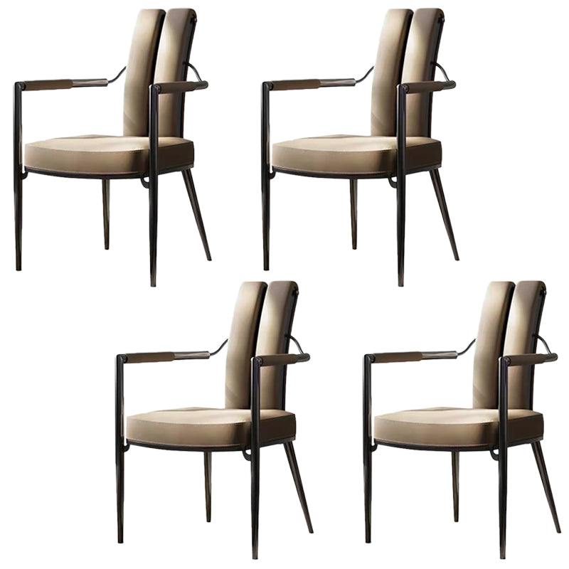 Modern Style Arm Chair Open Back Metal Dining Accent Chair for Home Black-Gray 4 Piece Set Clearhalo 'Dining Chairs' 'Dining Tables & Seating' 'dining_chair' 'furn' 'furn_dining_chair' 'Furniture' 'Kitchen & Dining Furniture' 7589281
