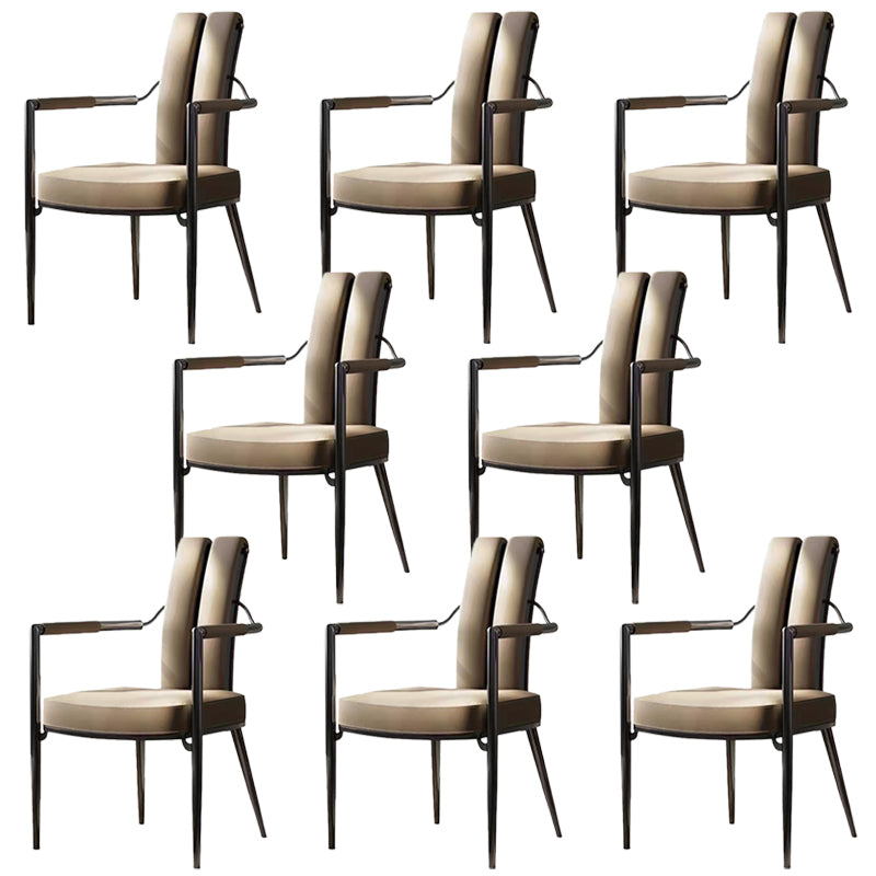 Modern Style Arm Chair Open Back Metal Dining Accent Chair for Home Black-Gray 8 Piece Set Clearhalo 'Dining Chairs' 'Dining Tables & Seating' 'dining_chair' 'furn' 'furn_dining_chair' 'Furniture' 'Kitchen & Dining Furniture' 7589283