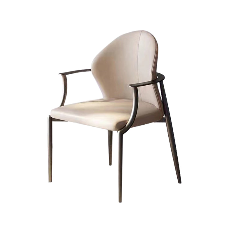 Modern Style Arm Chair Open Back Metal Dining Accent Chair for Home Beige Black 1 Piece Clearhalo 'Dining Chairs' 'Dining Tables & Seating' 'dining_chair' 'furn' 'furn_dining_chair' 'Furniture' 'Kitchen & Dining Furniture' 7589284
