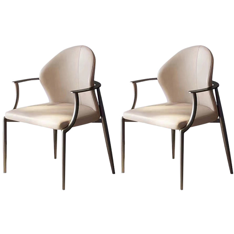 Modern Style Arm Chair Open Back Metal Dining Accent Chair for Home Beige Black 2 Piece Set Clearhalo 'Dining Chairs' 'Dining Tables & Seating' 'dining_chair' 'furn' 'furn_dining_chair' 'Furniture' 'Kitchen & Dining Furniture' 7589285