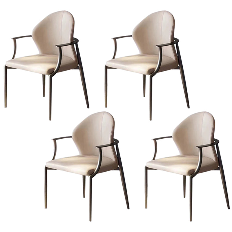 Modern Style Arm Chair Open Back Metal Dining Accent Chair for Home Beige Black 4 Piece Set Clearhalo 'Dining Chairs' 'Dining Tables & Seating' 'dining_chair' 'furn' 'furn_dining_chair' 'Furniture' 'Kitchen & Dining Furniture' 7589286