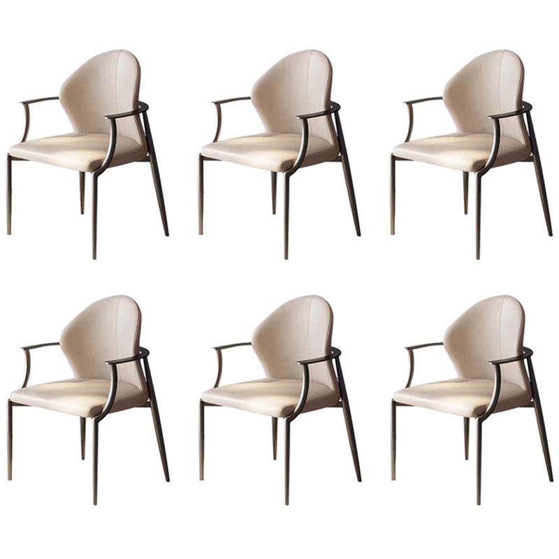 Modern Style Arm Chair Open Back Metal Dining Accent Chair for Home Beige Black 6 Piece Set Clearhalo 'Dining Chairs' 'Dining Tables & Seating' 'dining_chair' 'furn' 'furn_dining_chair' 'Furniture' 'Kitchen & Dining Furniture' 7589287