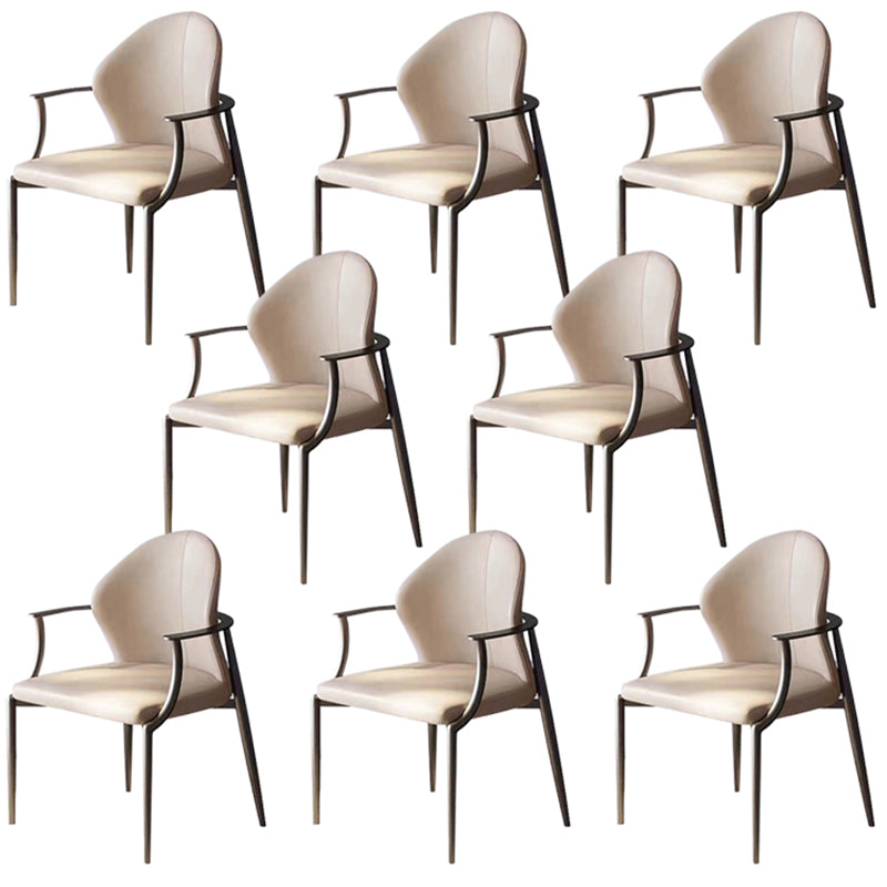 Modern Style Arm Chair Open Back Metal Dining Accent Chair for Home Beige Black 8 Piece Set Clearhalo 'Dining Chairs' 'Dining Tables & Seating' 'dining_chair' 'furn' 'furn_dining_chair' 'Furniture' 'Kitchen & Dining Furniture' 7589288