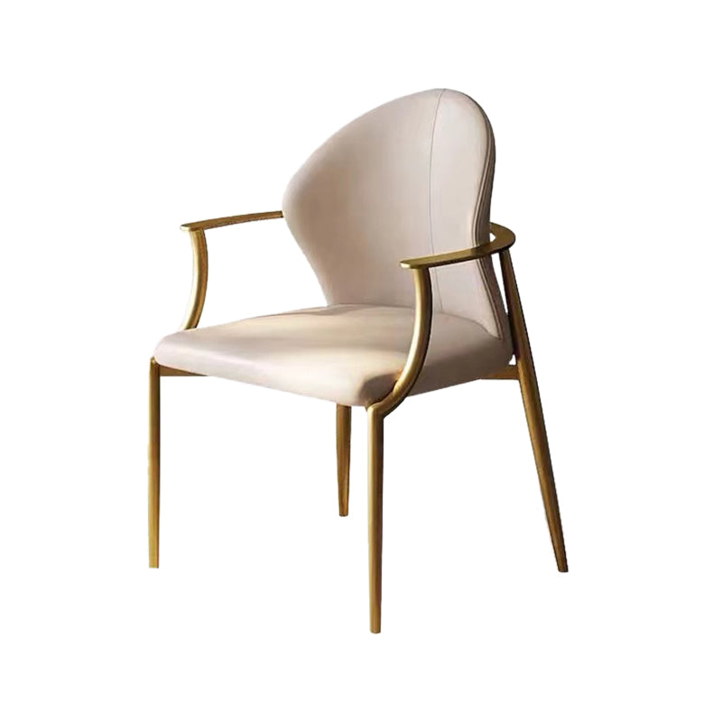 Modern Style Arm Chair Open Back Metal Dining Accent Chair for Home Beige Gold 1 Piece Clearhalo 'Dining Chairs' 'Dining Tables & Seating' 'dining_chair' 'furn' 'furn_dining_chair' 'Furniture' 'Kitchen & Dining Furniture' 7589289