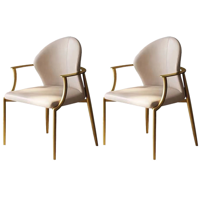 Modern Style Arm Chair Open Back Metal Dining Accent Chair for Home Beige Gold 2 Piece Set Clearhalo 'Dining Chairs' 'Dining Tables & Seating' 'dining_chair' 'furn' 'furn_dining_chair' 'Furniture' 'Kitchen & Dining Furniture' 7589290