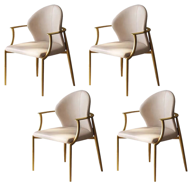 Modern Style Arm Chair Open Back Metal Dining Accent Chair for Home Beige Gold 4 Piece Set Clearhalo 'Dining Chairs' 'Dining Tables & Seating' 'dining_chair' 'furn' 'furn_dining_chair' 'Furniture' 'Kitchen & Dining Furniture' 7589291