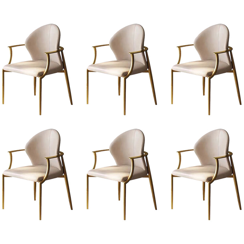Modern Style Arm Chair Open Back Metal Dining Accent Chair for Home Beige Gold 6 Piece Set Clearhalo 'Dining Chairs' 'Dining Tables & Seating' 'dining_chair' 'furn' 'furn_dining_chair' 'Furniture' 'Kitchen & Dining Furniture' 7589292