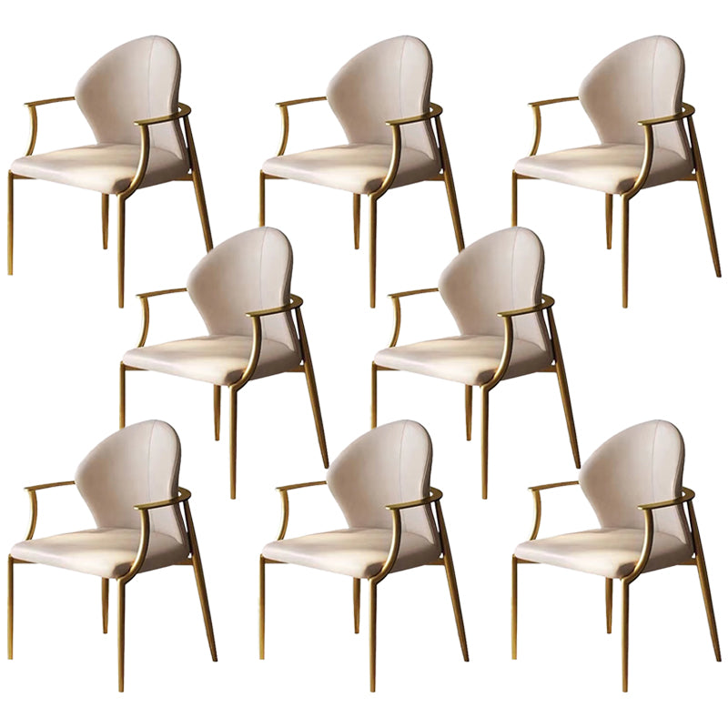 Modern Style Arm Chair Open Back Metal Dining Accent Chair for Home Beige Gold 8 Piece Set Clearhalo 'Dining Chairs' 'Dining Tables & Seating' 'dining_chair' 'furn' 'furn_dining_chair' 'Furniture' 'Kitchen & Dining Furniture' 7589293